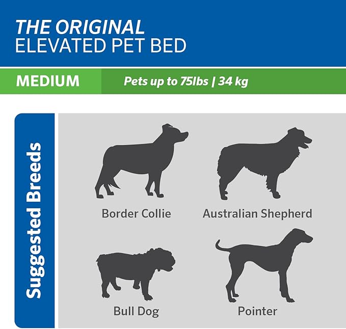 Coolaroo Original Elevated Dog Bed - Breathable Off-The-Ground Pet Bed with Cooling Fabric, Joint Relief & Moisture-Resistant Fabric, 100% Recyclable, Easy Clean, Aquatic Blue, Medium