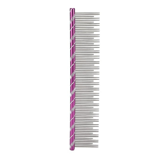 Pet Hair Removal Comb with Stainless Steel Teeth, Durable Cat Grooming Tool, 6.3 Inch Comfortable Non Slip Handle - Reusable Design, Open Knot Comb for Long and Short Haired Cats (Purple)