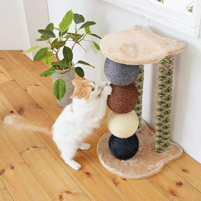 Hemp Rope for Cat Scratch Post Tree Replacement - Cat Scratcher Accessories with Artificial Leaves/Home Vine Ribbon Decoration for Art & Crafts