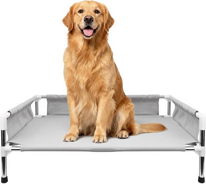 Makerfire Elevated Dog Bed, Raised Dog Sofa Bed for Medium Dogs, Detachable Cooling Indoor/Outdoor Pet Cot with Non-Slip Feet, Polyester Cotton (33''L x 26.5''W x 11.6''H)