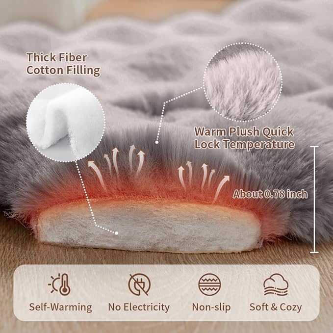 Self-Warming Dog Bed, Plush Faux Fur Mat with Anti-Slip Bottom, Ultra Soft Heated Pet Bed for Medium Large Dogs, Cozy Fluffy Pad for Carriers Couch Crate, Machine Washable, 35 x 27 Inch Grey