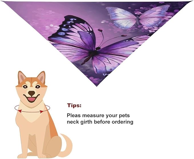 Dog Bandana Spring Pet Scarf Adjustable Triangle Beautiful Purple Butterfly Art Printing Dog Bib Washable Polyester Puppy Bandana for Small Medium Large Dogs Cat Birthday Party Supplies