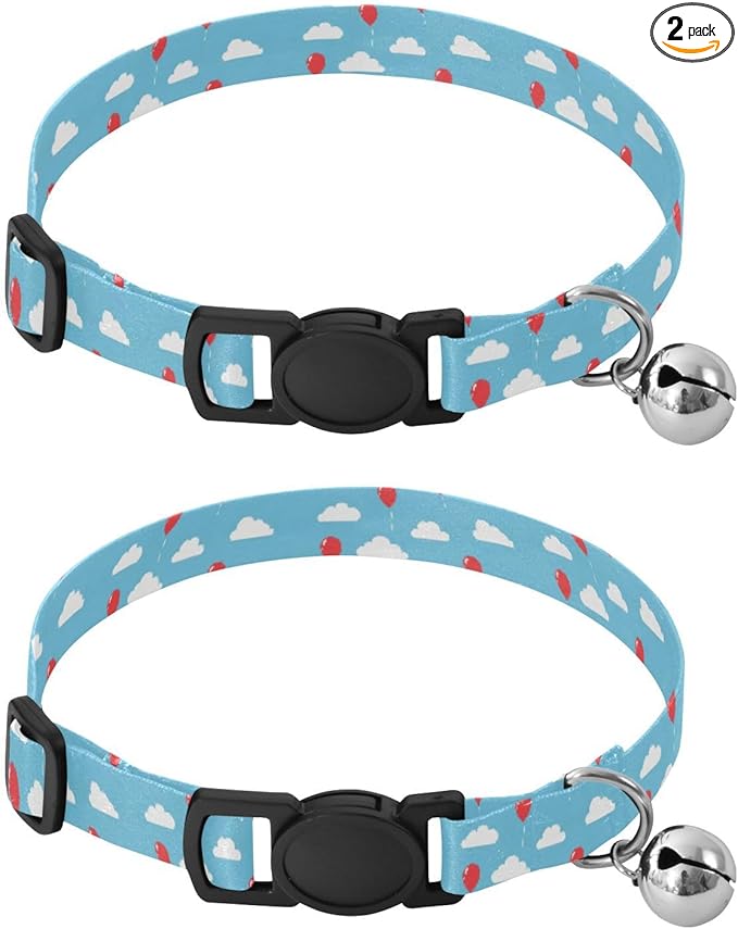 Dog Collar Balloons Clouds Pattern Dog Collars Puppy Collar Cat Pet Collar with Adjustable Buckle for Dogs Cats Pets Supplies 2 Pack