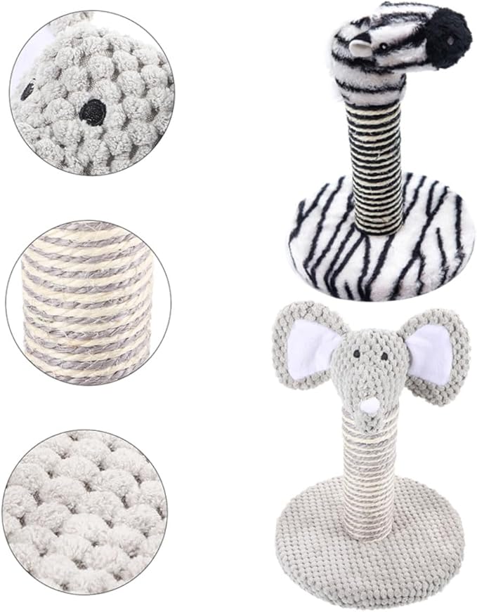 DOITOOL 2pcs Small Elephant 2pcs Small Elephant Zebra Cat Scratching Post Set Vertical Sisal Cat Scratcher and Kittens Sturdy Climbing and Resting Platform