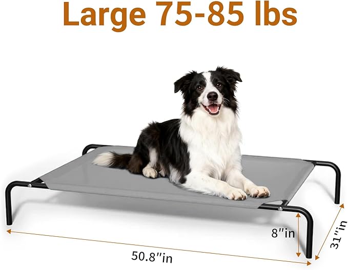 Elevated Cooling Dog Bed for Large Dogs,Waterproof Outdoor Pet Cot with Washable Breathable Mesh,Non-Slip Feet,Comfortable Dry Raised Dog Bed,50.8 x 31 x 8 Inches,Grey