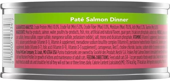 Friskies Purina Salmon Dinner Pate Wet Cat Food 5.5 Ounce (Pack of 12)
