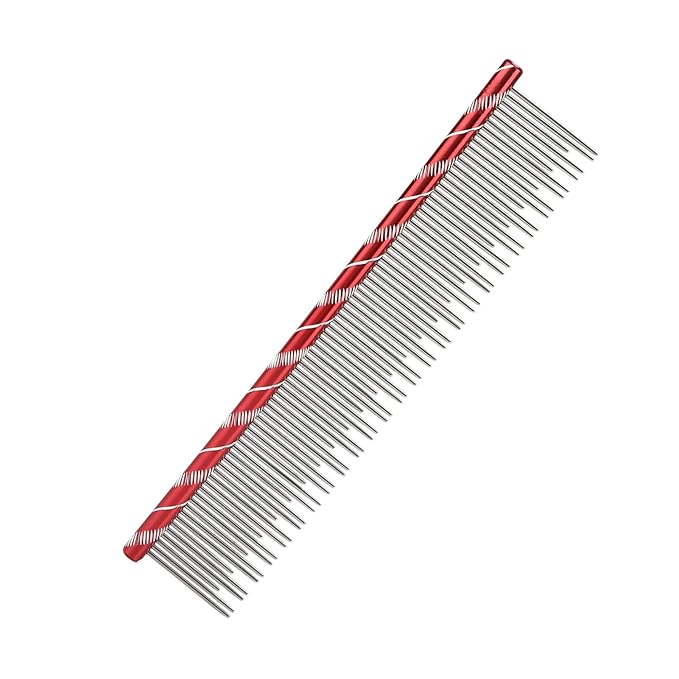 Dioche Stainless Steel Cat Comb for Gentle Grooming and Detangling – Pet Hair Removal Tool with Density Teeth for Breeds (Red)