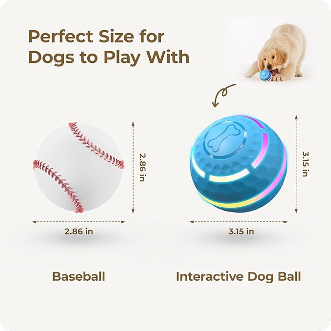Apasiri Interactive Dog Toys: Automatic Moving Dog Balls with LED Lights, Puppy Toy to Keep Them Busy, Duraspin Dog Ball for Small,Medium,Large Dogs, Dog Toys for Aggressive Chewers,Rechargeable(Blue)
