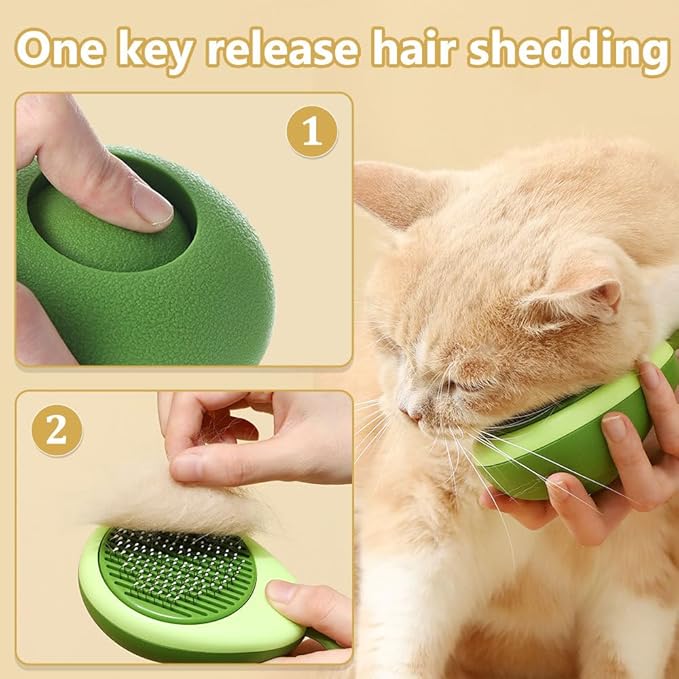 Cat Brush, Fruit Shape Pet Massage Brush Cat Grooming Brush with Release Button for Cats Small Dogs Rabbits Removes Tangles Loose Fur