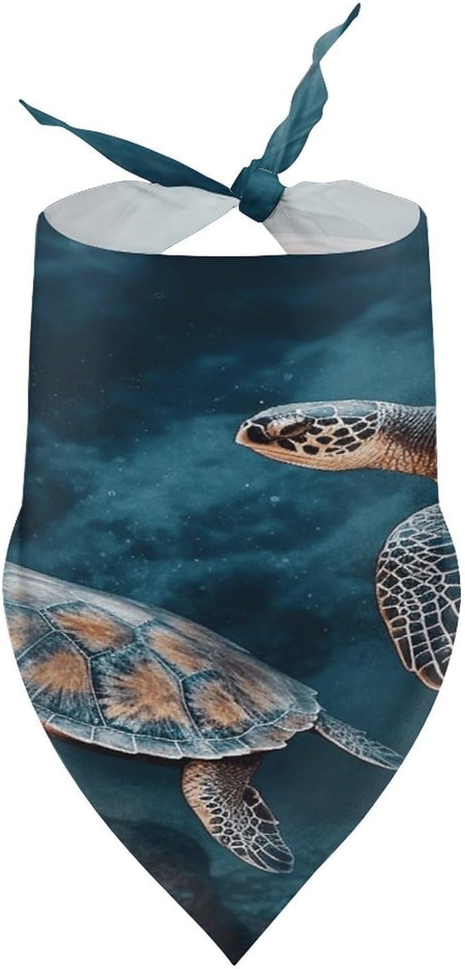 Dog Bandana Spring Pet Scarf Adjustable Triangle Turtle Swimming in The Sea Printing Dog Bib Washable Polyester Puppy Bandana for Small Medium Large Dogs Cat Birthday Party Supplies