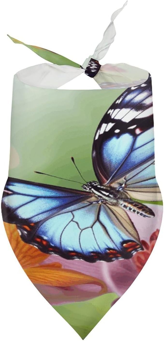 Dog Bandana Spring Pet Scarf Adjustable Triangle Flower Butterfly Printing Dog Bib Washable Polyester Puppy Bandana for Small Medium Large Dogs Cat Birthday Party Supplies