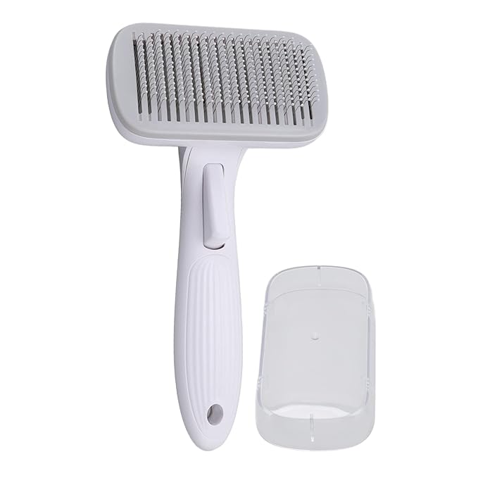Cat Brush For Shedding, De Shedding Brush Dog Hair Dogs Cats Grooming Tool Self Cleaning Slicker Hair For Rabbit Massage Removes Loose Undercoat (Steel Wire Rubber Head Gray)