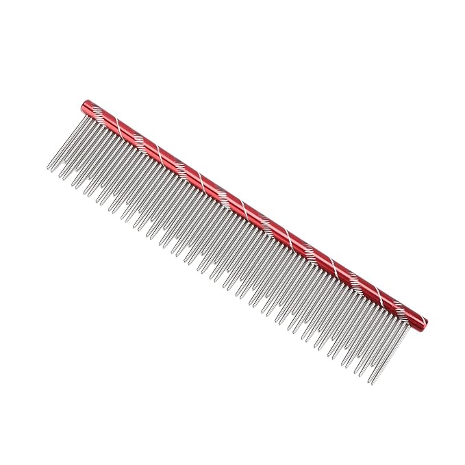 Pet Hair Removal Comb with Stainless Steel Teeth, Durable Cat Grooming Tool, 6.3 Inch Comfortable Non Slip Handle - Reusable Design, Open Knot Comb for Long and Short Haired Cats (Red)