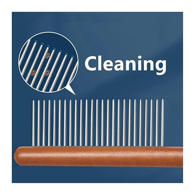 Cat Comb Stainless Steel Pet Hair Remover Wooden Handle Cat Hair Comb Pet Grooming Massage Dog Brush Pets Supplies(Long teeth)