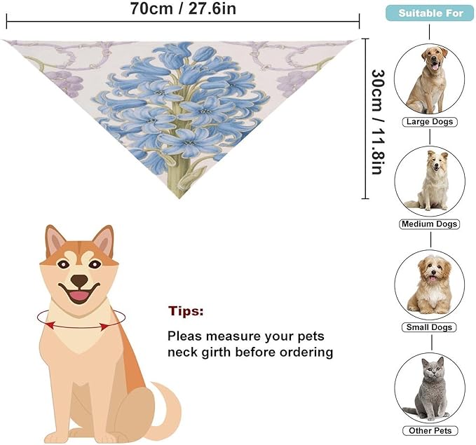 Dog Bandana Spring Pet Scarf Adjustable Triangle Lovely Flower Pattern Printing Dog Bib Washable Polyester Puppy Bandana for Small Medium Large Dogs Cat Birthday Party Supplies