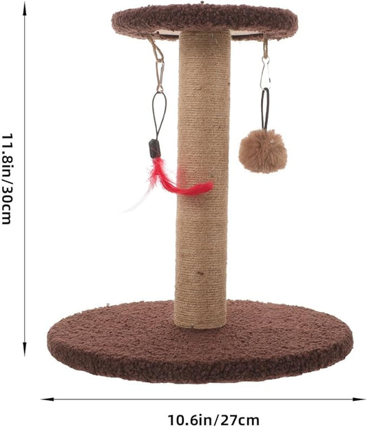 Cabilock Cat Scratching Post with Sisal Rope Sturdy Climbing Tower Multi-Functional Cat Claw Scratcher Pole Brown Round Play and Exercise