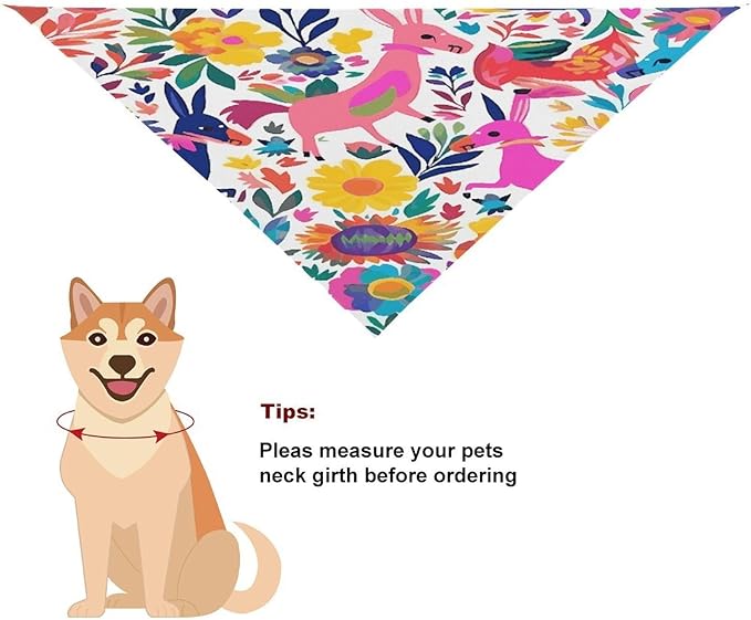 Dog Bandana Spring Pet Scarf Adjustable Triangle Mexican Otomi Animals Printing Dog Bib Washable Polyester Puppy Bandana for Small Medium Large Dogs Cat Birthday Party Supplies