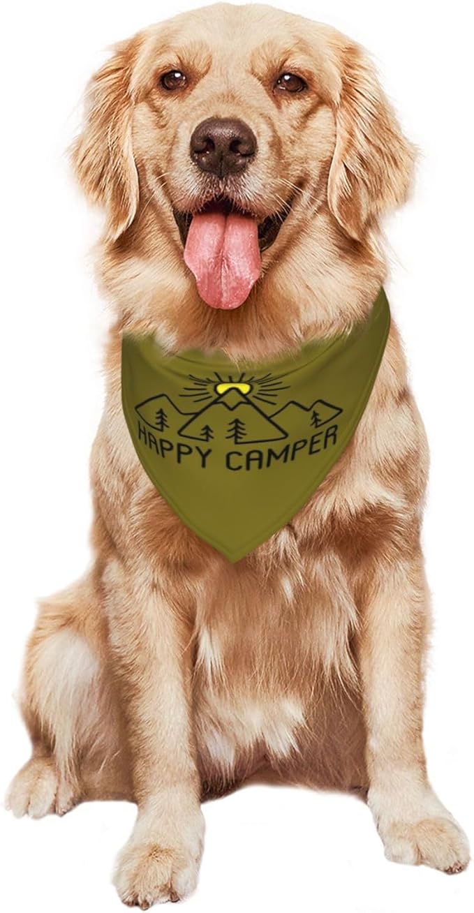 Happy Camper Summer Dog Bandana，Adorable Puppy Accessory for the avid Camper ，Pet Neckerchief for Pets Daily Wear Photo Prop Party Supplies,Funny Cute Dog Bandana (Grass Green)