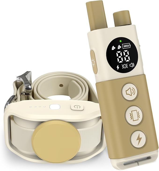 Delupet Dog Shock Collar - 4200FT Remote Control with 3 Training Modes - Beep, Vibration, Safe Shock, IPX8 Waterproof Rechargeable Electric Collars for Small Medium Large Dogs (Beige)