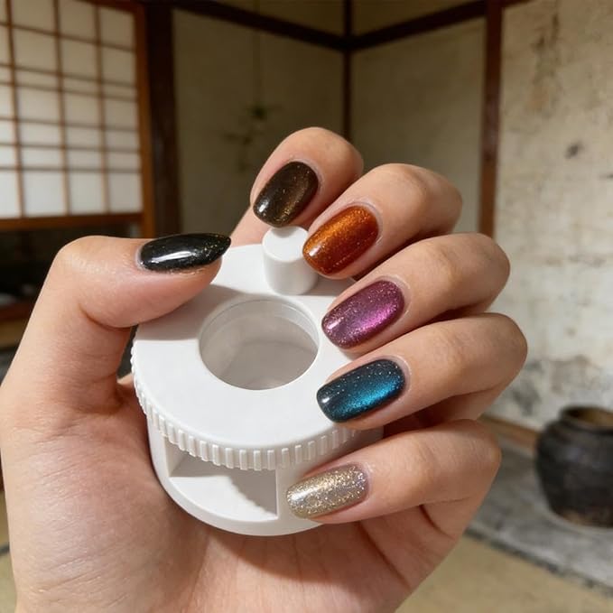 Rotating Cat Eye Magnet, Adjustable Cylinder Stand, Beginner Friendly Nail Tool with Uniform Magnetic Force and Excellent Light Absorption, Can Easily DIY Glossy Cat Eye Effect (White)