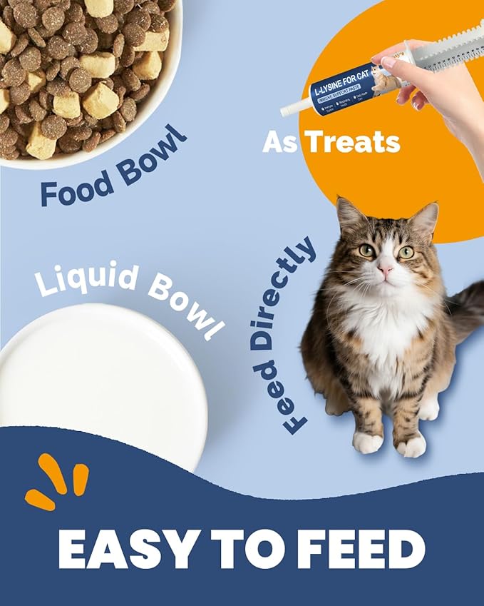 L-Lysine for Cats - Lysine for Cats - Immune System, Normal Eye Function and Respiratory Health - Cat Lysine Paste with Taurine, Omega-3, Vitamins - 60ML, Chicken Flavor