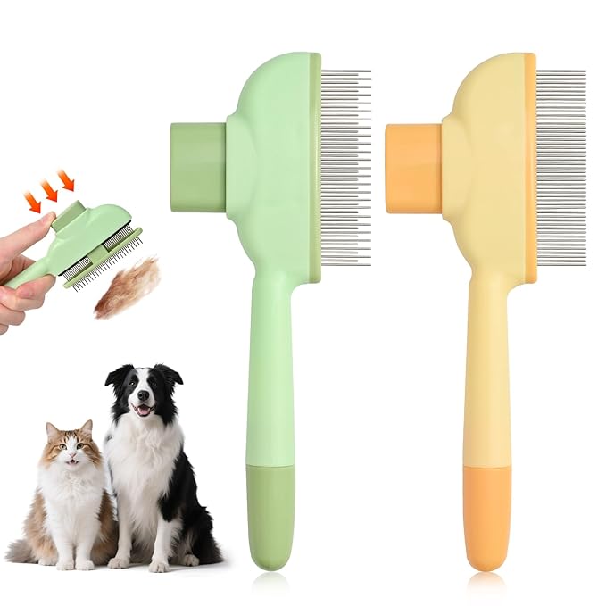 2pcs Cat Lice Comb Pet Hair Removal Tool Cat Brush For Indoor Cats, Self-Clean Pet Comb, Flea Comb Brush For Shedding