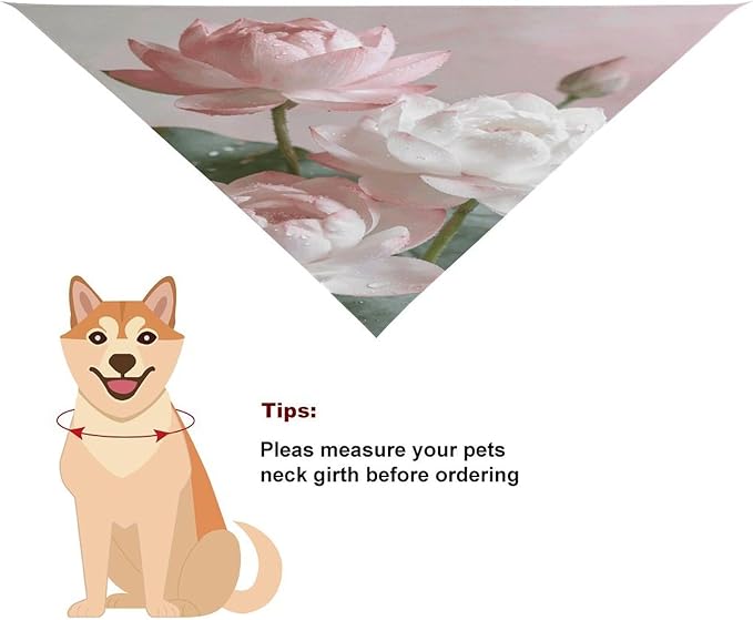 Dog Bandana Spring Pet Scarf Adjustable Triangle Lotus Floral Printing Dog Bib Washable Polyester Puppy Bandana for Small Medium Large Dogs Cat Birthday Party Supplies