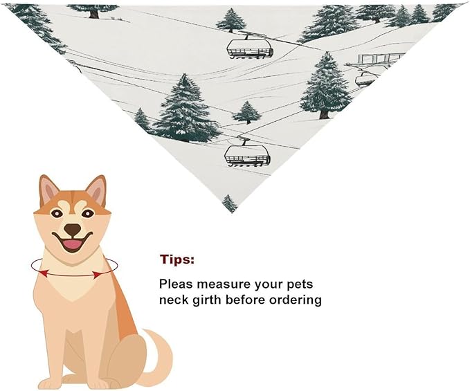 Dog Bandana Spring Pet Scarf Adjustable Triangle Ski Lift with Fir Tree Printing Dog Bib Washable Polyester Puppy Bandana for Small Medium Large Dogs Cat Birthday Party Supplies