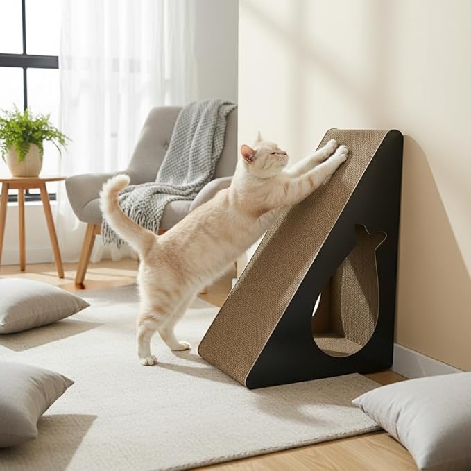 Cat Scratchers for Indoor Cats - 6-Sided Corrugated Cardboard Triangle Scratching Post Against Wall, 9.45"