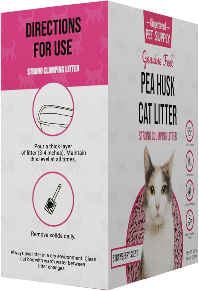 Premium Pea Husk Scented Cat Litter for Happy and Healthy Cats. (Strawberry)(15 lbs)