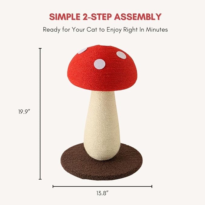 Mushroom Cat Scratching Post - Unique Design, Sisal-Wrapped, Ideal for Medium and Small Cat, Cat Scratcher Cute with 100% Sisal Covered Scratching Post