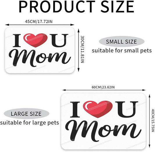 Pet Feeding Mats with Residue Collection Happy Mother's Day Floral Gift for Mom Hk Waterproof Dog Cat Bowl Mat 24x16In with Prevent Water Food Spills