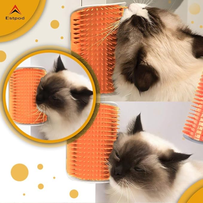 Cat Self Groomer – Wall Corner Scratcher, 2 Pack Soft Silicone Face Grooming Brushes and Massage Combs for Indoor Cats and Small Pets (Orange)