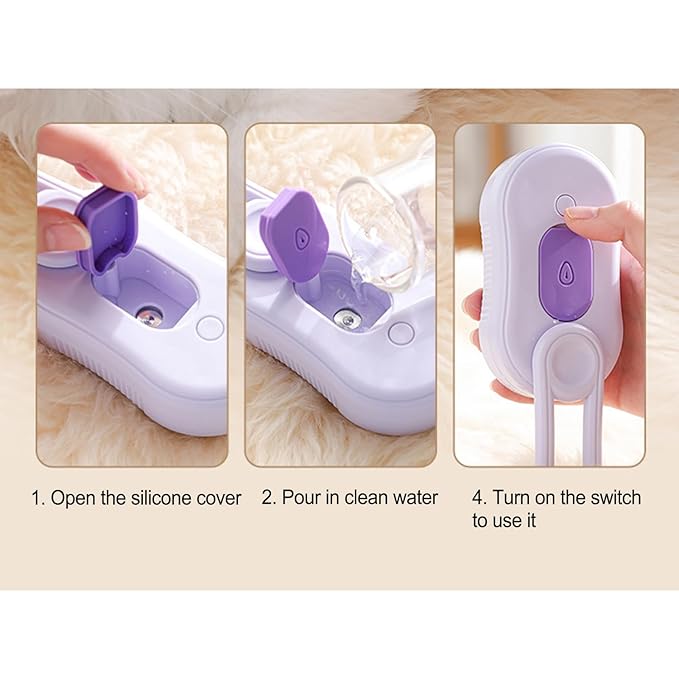 Pet Grooming Brush – Multi Functional Hair Removal Tool, Moistures Mist Feature, Ergonomic Handle, 19x7x5cm Bristles | Self Cleaning Comb for Cats Dogs Shedding Control Long Short Hair Care