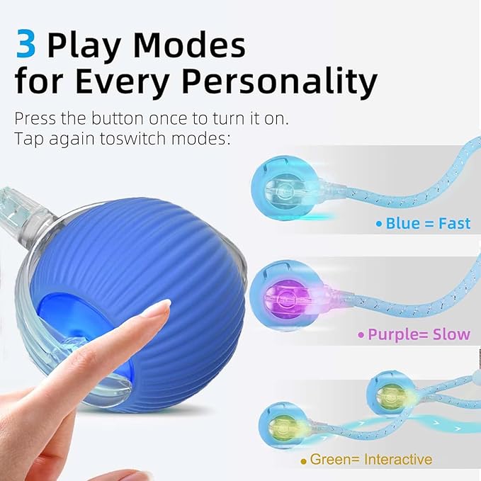 Speed 2.0 Tail Interactive Cat Toys for Indoor Cats, Chirping & Motion Activate Cat Toy, Smart Kitten Rolling Ball Moving Ball Toys, Rechargeable Dog Cat Bal l for Enrichment Exercise (New Blue)