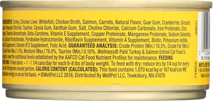 Wellness Canned Cat Food Turkey and Salmon Formula 5.5 oz (Pack of 6)