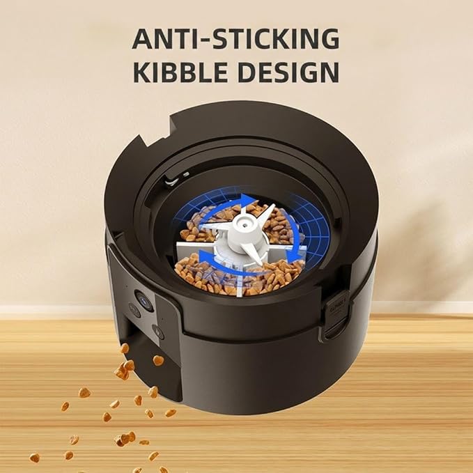 2L Smart Automatic Pet Feeder with HD Video Camera and Two-Way Audio, 2.4GHz WiFi App Control Dog and Cat Food Dispenser with Anti-Sticking Design, Dual Power Supply (Black (Video Version))