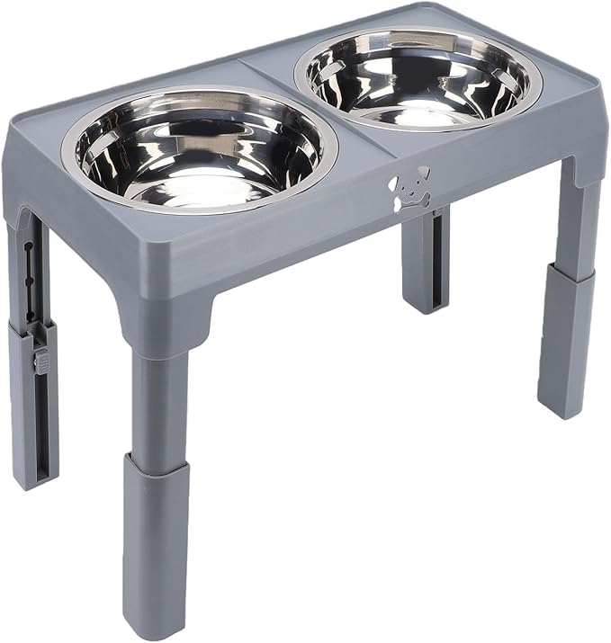 Pssopp Pet Feeder Elevated Dog Bowl, 2 Stainless Steel Bowls Height Adjustable Foldable Pet Food Bowl for Small Medium Large Dogs Dog Supplies