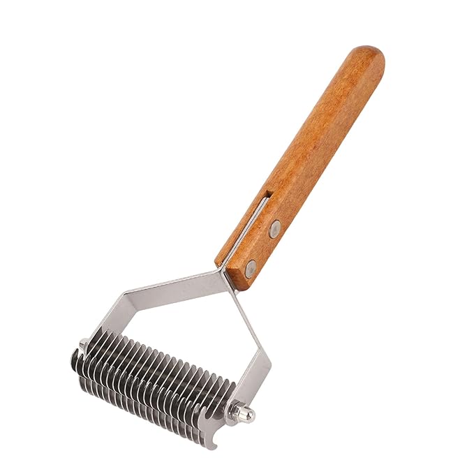 Focket Cat Grooming Brush, Stainless Steel Double Sided Pet Grooming Rake Ergonomic Anti Slip Wood Handle Pet Hair Removal Tool for Cats and Dogs (Large Size (24x18.5cm / 9.4x7.3in))