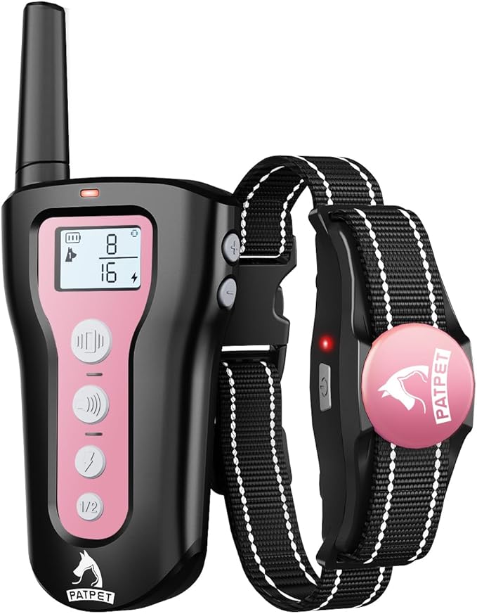 PATPET Dog Training Collar - Rechargeable Dog Training Collar with Remote for Medium Large Dogs 1000Ft Remote Range 3 Training Modes IPX7 Waterproof Pink