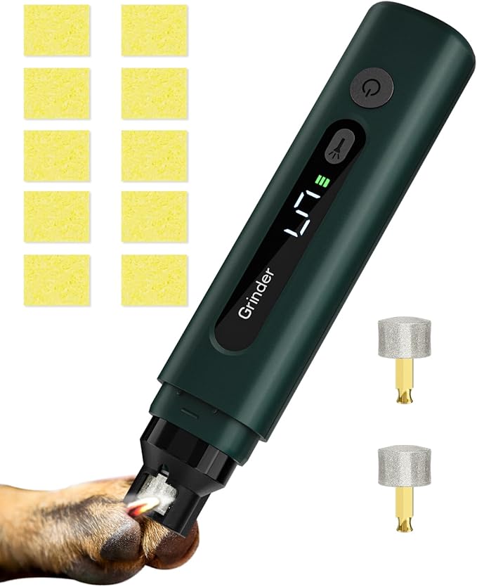 weini Dog Nail Grinder with Sponge Dust Collection, Ultra Quiet <35dB Pet Nail Trimmer for Large Dogs & Cats, Professional 5-Speed Electric Dog Nail Grinder Quiet, 7H Runtime, Green