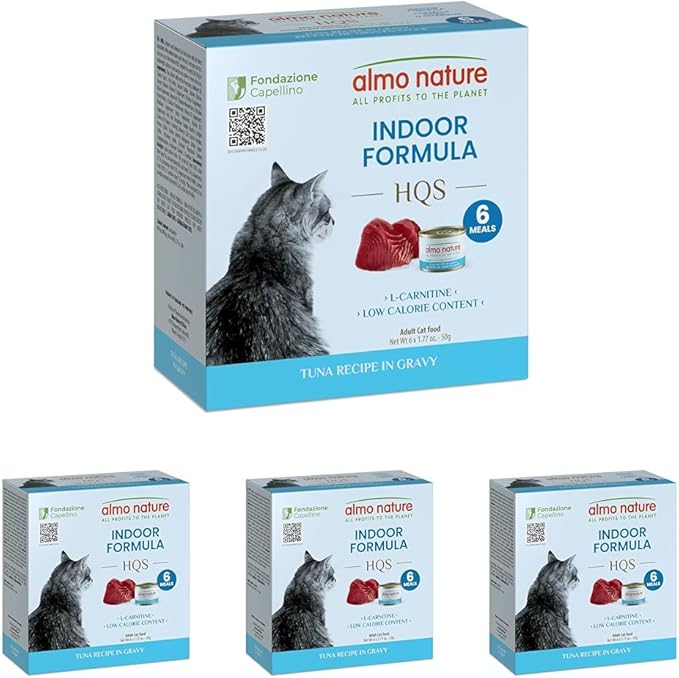 almo nature Supportive Formula Indoor HQS Flaked Tuna Formula in Gravy Wet Cat Food, 1.77-oz can, case of 6 (Pack of 4)