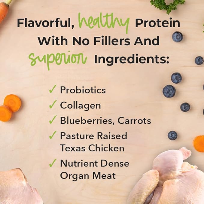 iHeartDogs Dog Food Topper - Freeze-Dried Raw Dog Food Seasoning with Collagen Peptides - Grain Free Superfood Meal Mixer (Chicken, 3 Ounce)
