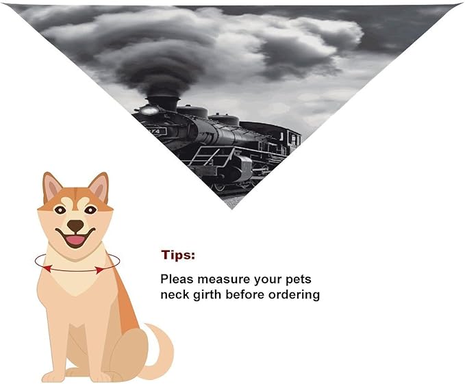 Dog Bandana Spring Pet Scarf Adjustable Triangle Steam Train Clouds Printing Dog Bib Washable Polyester Puppy Bandana for Small Medium Large Dogs Cat Birthday Party Supplies
