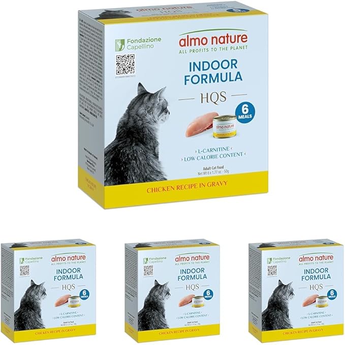 almo nature HQS Supportive Indoor Shredded HQS Chicken Formula in Gravy Wet Cat Food, 1.77-oz can, case of 6 (Pack of 4)
