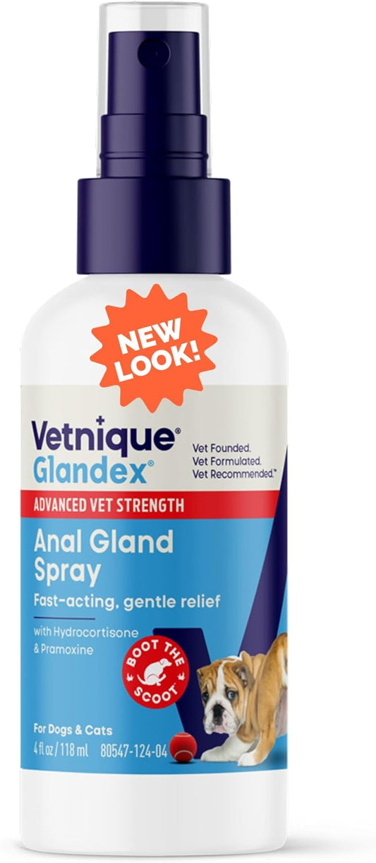 Vetnique Glandex Medicated Dog Butt Wipes or Spray for Dog Scooting - Topical Anti Itch Skin Relief for Soothing Inflamed Anal Glands in Dogs & Cats - Fast Acting Formula (4oz Spray)