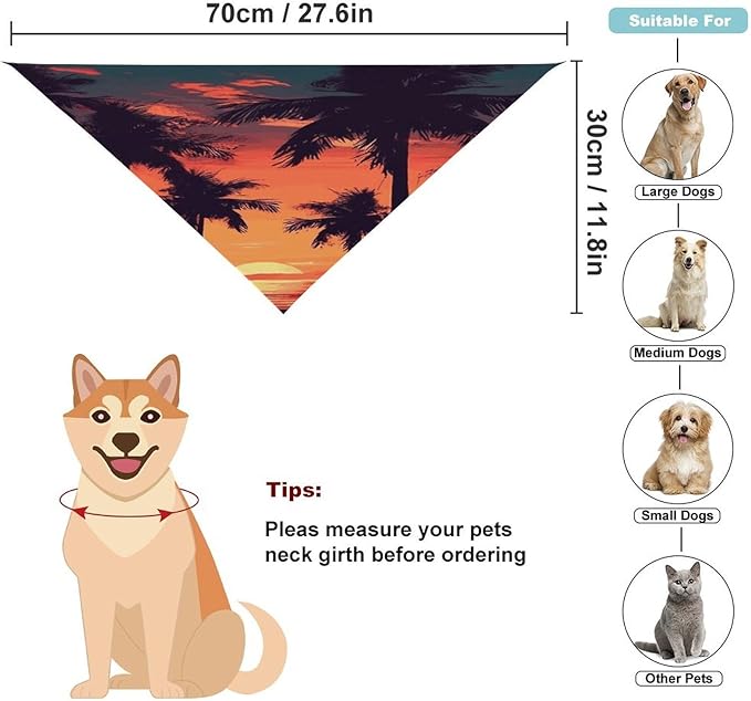 Dog Bandana Spring Pet Scarf Adjustable Triangle Palm Tree Summer Sunset Printing Dog Bib Washable Polyester Puppy Bandana for Small Medium Large Dogs Cat Birthday Party Supplies