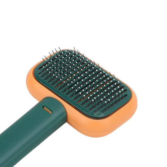 Dog Brush, Cat Brushes For Indoor Cats Dogs Grooming Brush Tool Mats Tangled Hair Slicker Massage Self Cleaning For Pets with Long or Short Hair (Orange Green)