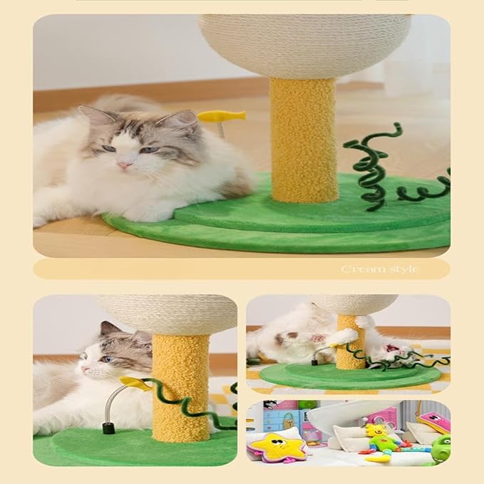Cute Puffer Fish Cat Scratching Post – 3-Tier Climbing Tower with Sisal Rope, Flannel Base & Interactive Toy – Vertical Cat Tree Furniture for Indoor Cats & Kittens