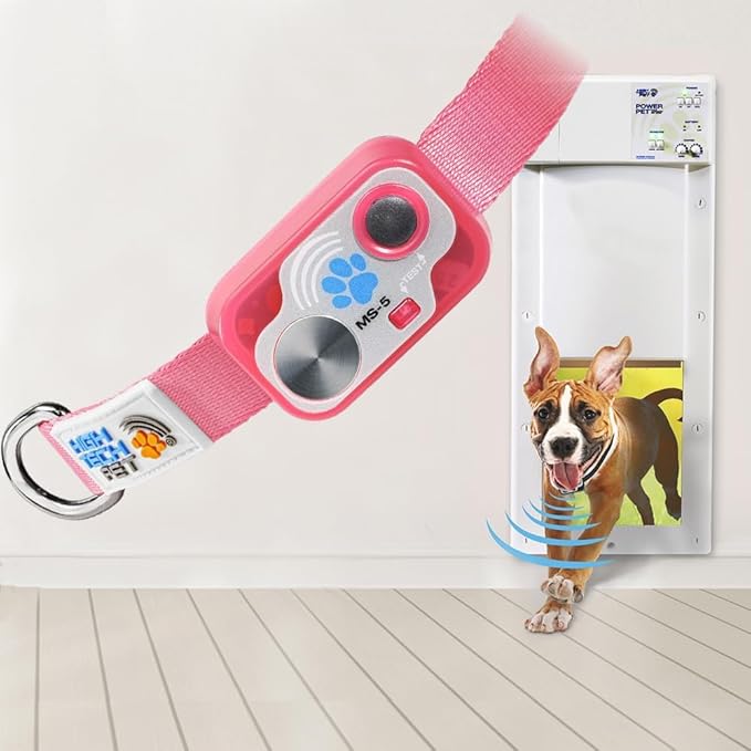 MS-5 Automatic Pet Door Collar, Genuine High Tech Pet Brand Dog Collar for Power Pet Doors - Designer Series, Waterproof, Battery Included (Pink, Dog)
